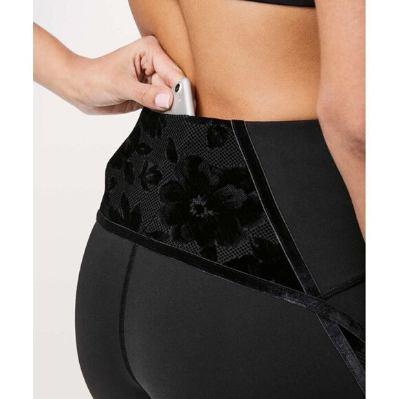 Lululemon Wunder Under Black Scatter Floral Velvet Lace Flocked Leggings - Picture 8 of 13